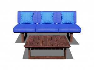 wooden three seater sofa 3D Model