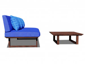 wooden three seater sofa 3D Model