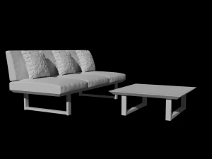 wooden three seater sofa 3D Model