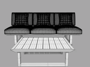 wooden three seater sofa 3D Model