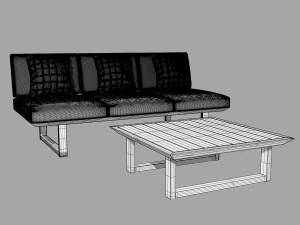 wooden three seater sofa 3D Model