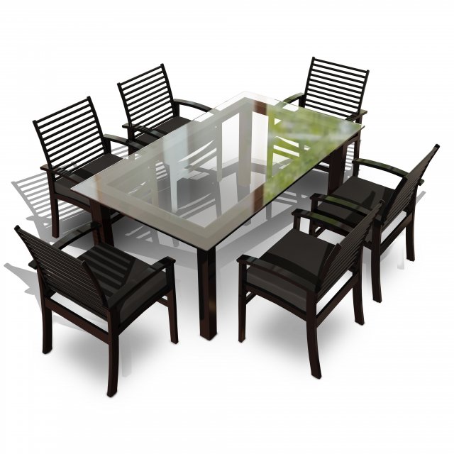 metal six seater dining set with tempered glass Model 3D .c4d .max .obj .3ds .fbx .stl .blend 