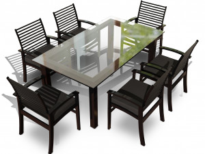 metal six seater dining set with tempered glass 3D Model