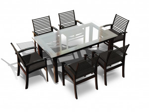 metal six seater dining set with tempered glass Model 3D