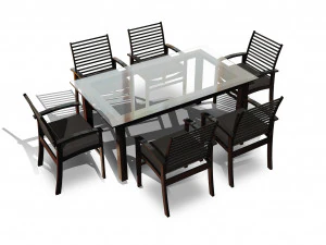 metal six seater dining set with tempered glass 3D Model