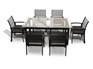metal six seater dining set with tempered glass Model 3D