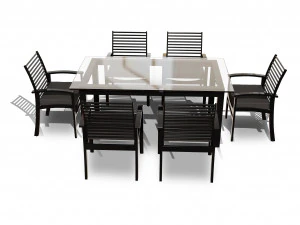 metal six seater dining set with tempered glass 3D Model