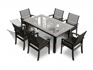 metal six seater dining set with tempered glass 3D Model