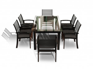 metal six seater dining set with tempered glass Model 3D