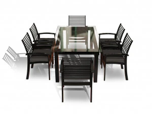 metal six seater dining set with tempered glass 3D Model