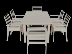 metal six seater dining set with tempered glass 3D Model