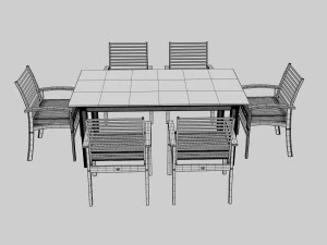 metal six seater dining set with tempered glass 3D Model