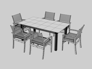 metal six seater dining set with tempered glass Model 3D