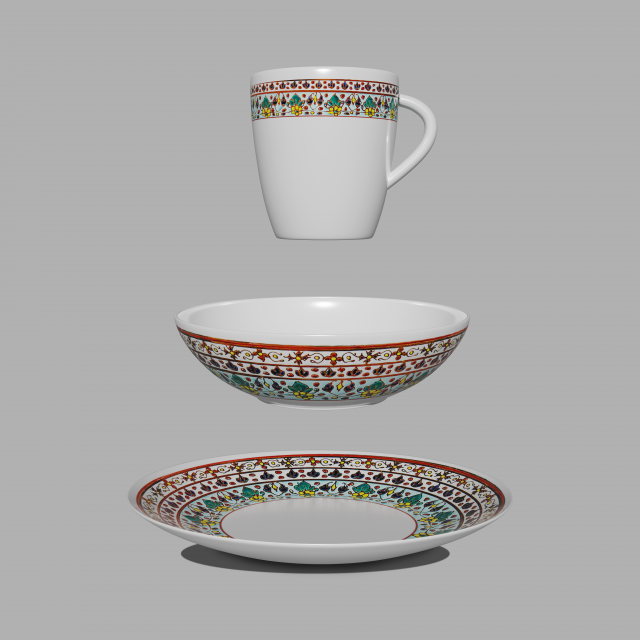 cup with saucer set 3Dモデル .c4d .max .obj .3ds .fbx .stl .blend 