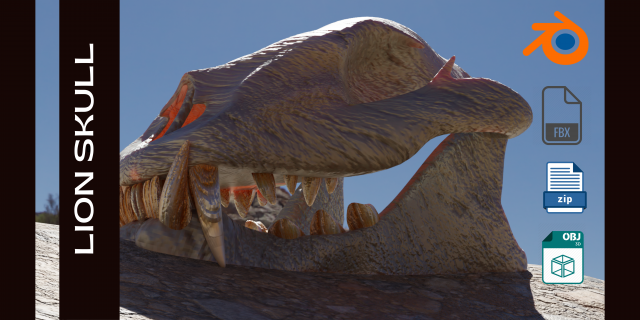 LION SKULL - LOW POLY - AR - VR - GAME DEVELOPMENT 3D Model .c4d .max .obj .3ds .fbx .stl .blend 