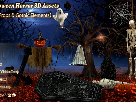 80 Halloween Horror 3D Assets Spooky Props Gothic Elements 3D Model