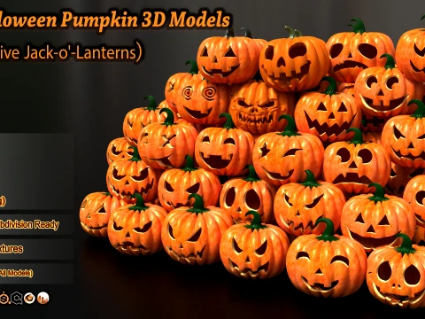 32 Halloween Pumpkin s Expressive Jack-o-Lanterns 3D 模型