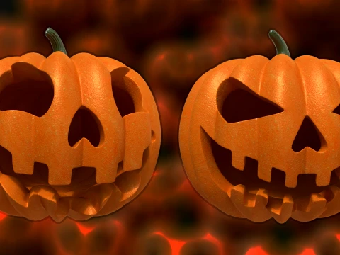 32 Halloween Pumpkin s Expressive Jack-o-Lanterns 3D Model