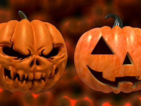 32 Halloween Pumpkin s Expressive Jack-o-Lanterns 3D Model