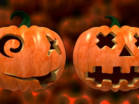 32 Halloween Pumpkin s Expressive Jack-o-Lanterns 3D Model