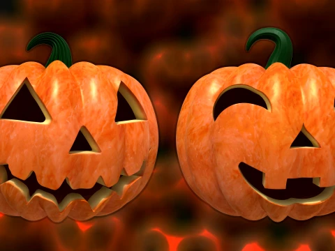 32 Halloween Pumpkin s Expressive Jack-o-Lanterns 3D Model