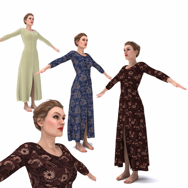 3d character female with clothing dress 3D 模型 .c4d .max .obj .3ds .fbx .stl .blend 