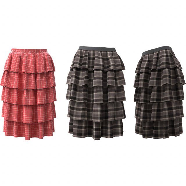skirts layered ruffle 3D Model .c4d .max .obj .3ds .fbx .stl .blend 