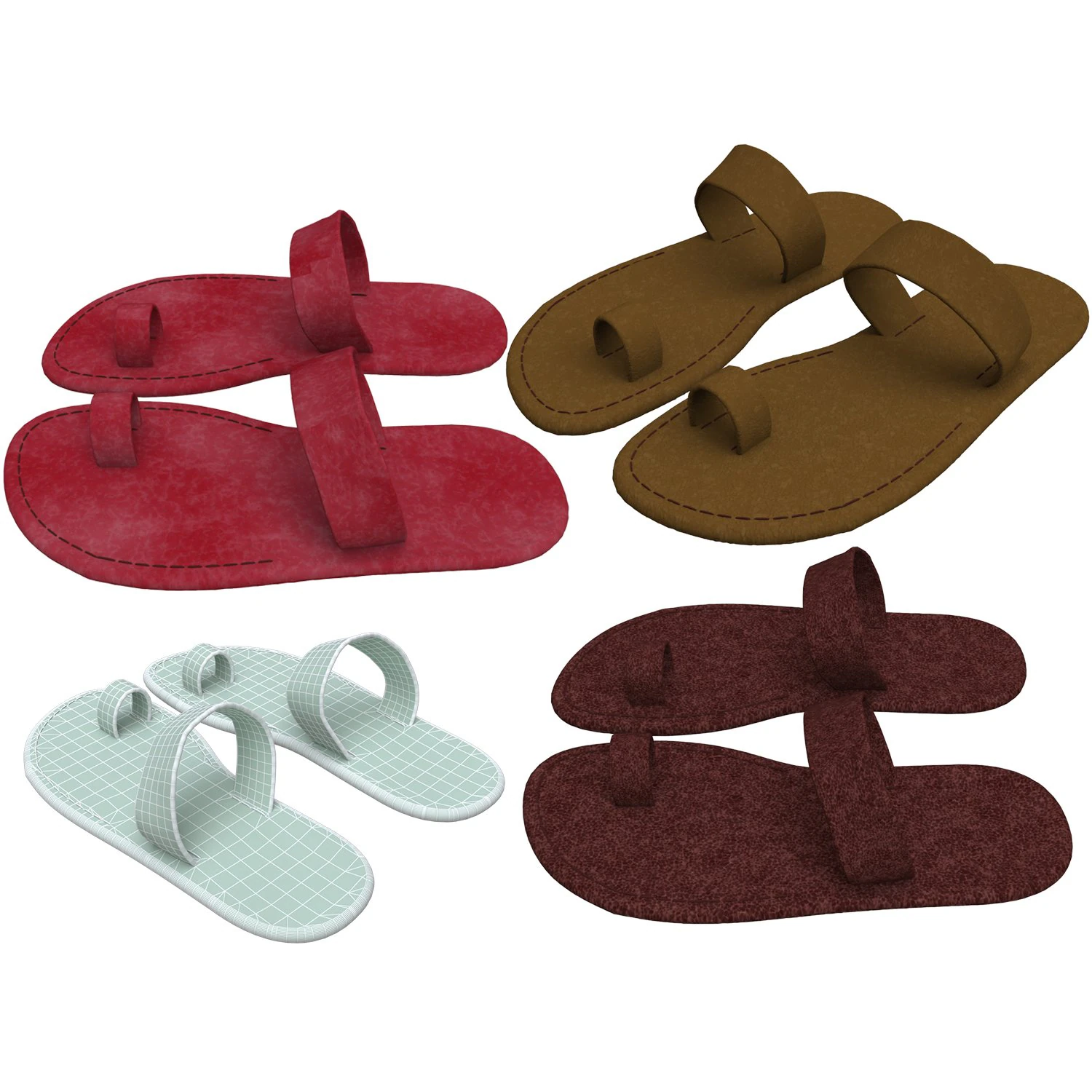 3d leather slippers 3D Model .c4d .max .obj .3ds .fbx .stl .blend