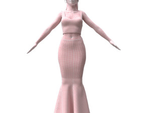 3d realistic female with fishtail skirt 3D Model