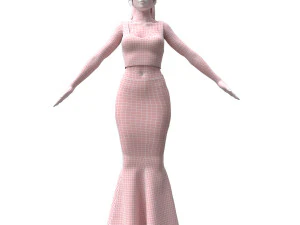 3D realistyczna kobieta ze sp&oacute;dnicą typu fishtail Model 3D