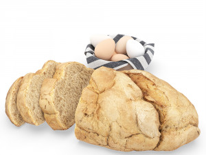 bread with bowl with eggs and towel 3D Модель