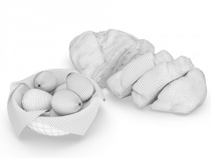 bread with bowl with eggs and towel 3D Модель