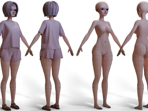 Stylized Girl Basemesh Model 3D