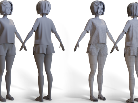 Stylized Girl Basemesh Model 3D
