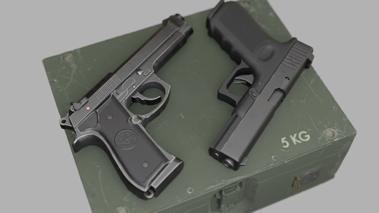 Pistols Beretta Glock 3D Model .c4d .max .obj .3ds .fbx .stl .blend