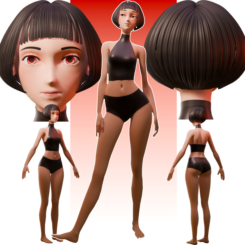 Stylized Girl Basemesh 3D Model .c4d .max .obj .3ds .fbx .stl .blend 