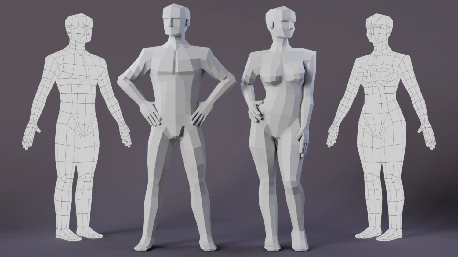 Lowpoly Male Female Basemesh 3D Model .c4d .max .obj .3ds .fbx .stl .blend 