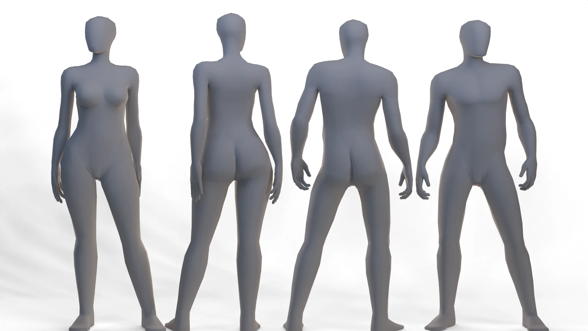 Female Male Basemesh 3D Model .c4d .max .obj .3ds .fbx .stl .blend