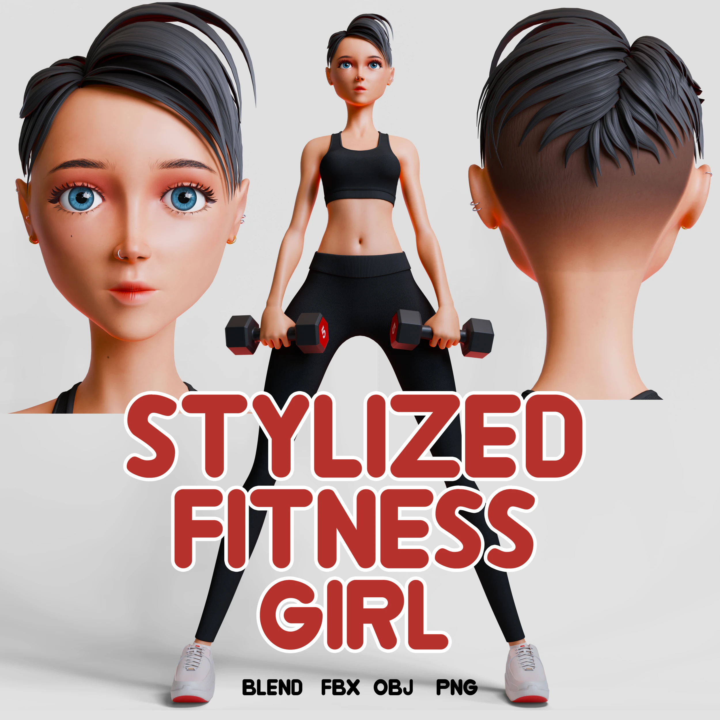 Stylized Fitness Girl 3D Model .c4d .max .obj .3ds .fbx .stl .blend 