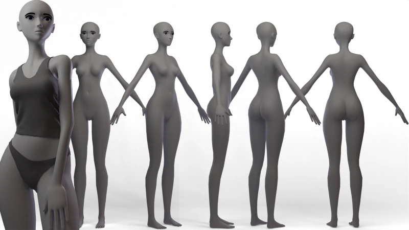 Basemesh Chica Estilizada 4 Modelo 3D .c4d .max .obj .3ds .fbx .stl .blend