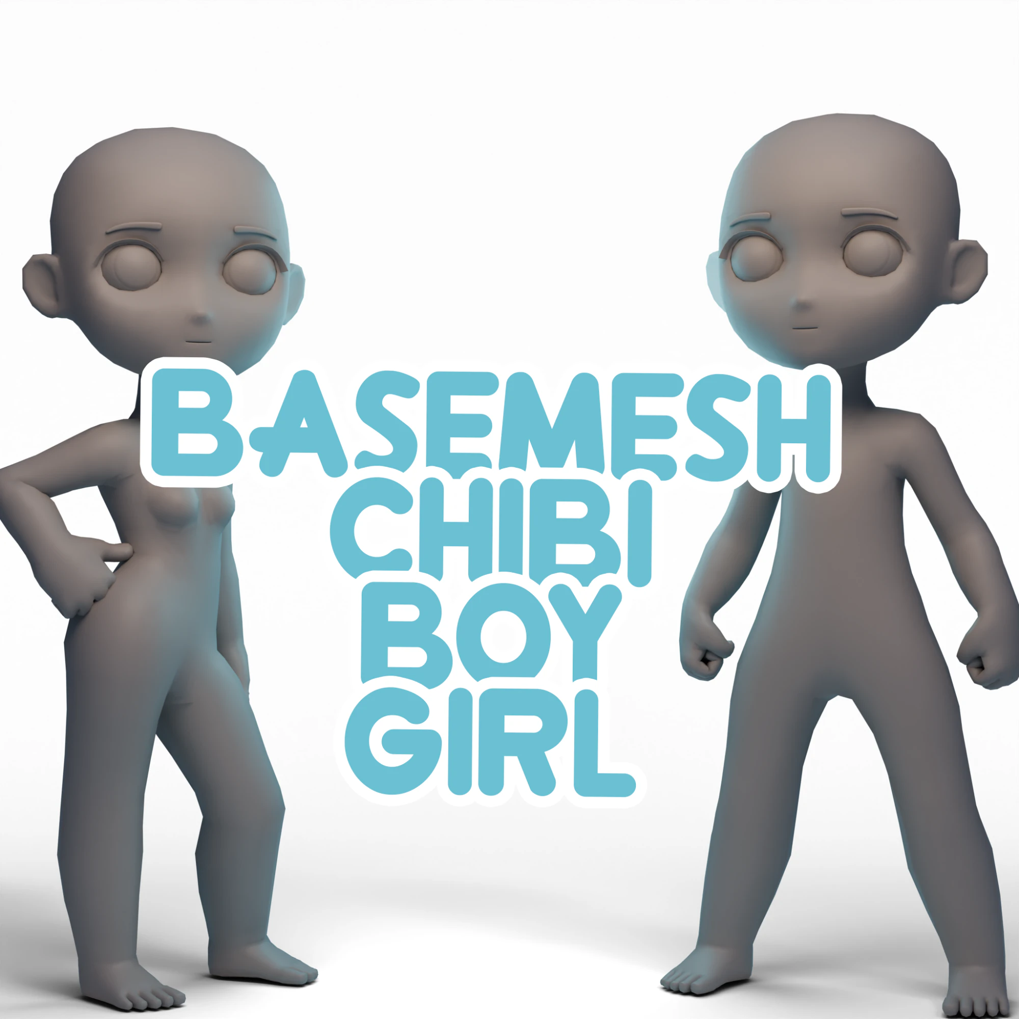 Chibi Boy Girl v2 3D Model .c4d .max .obj .3ds .fbx .stl .blend