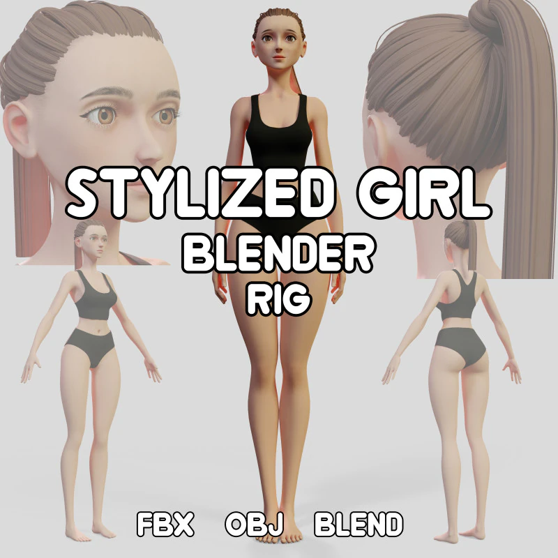 Lencería de niña estilizada Modelo 3D .c4d .max .obj .3ds .fbx .stl .blend