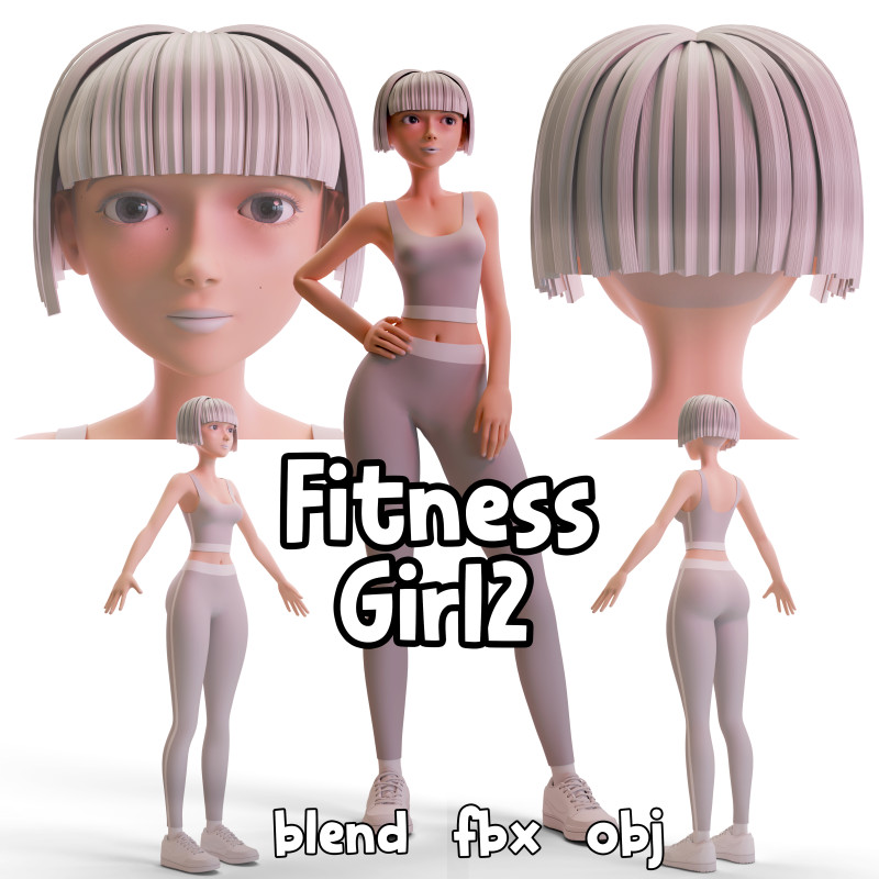 Stylized Fitness Girl 2 Modello 3D .c4d .max .obj .3ds .fbx .stl .blend