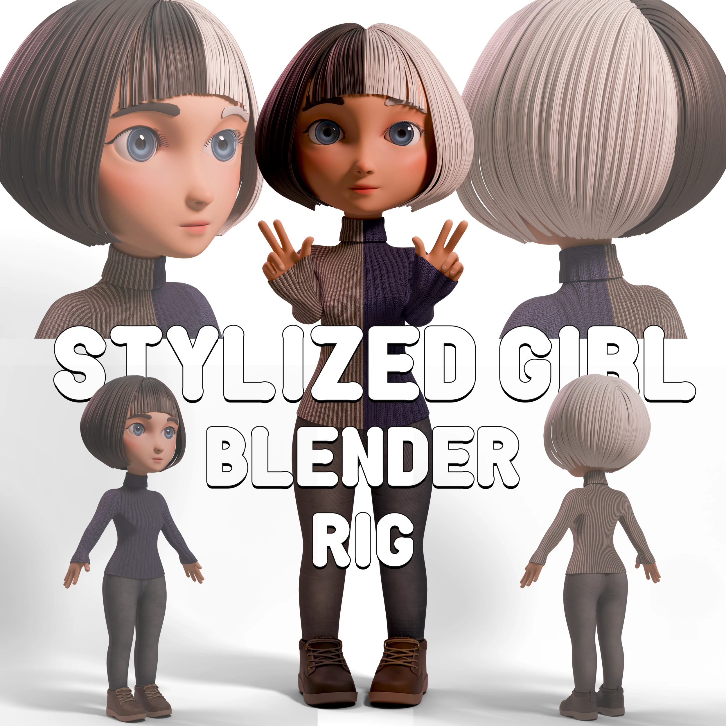 Stylized Girl 3D Model .c4d .max .obj .3ds .fbx .stl .blend