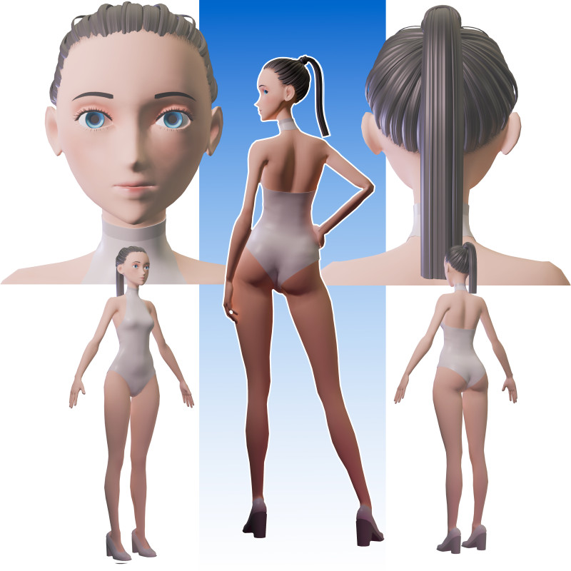 Stylized Girl Basemesh 2 3D मॉडल .c4d .max .obj .3ds .fbx .stl .blend