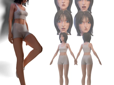 Stilisiertes M&auml;dchen Basemesh 3 3D Modell