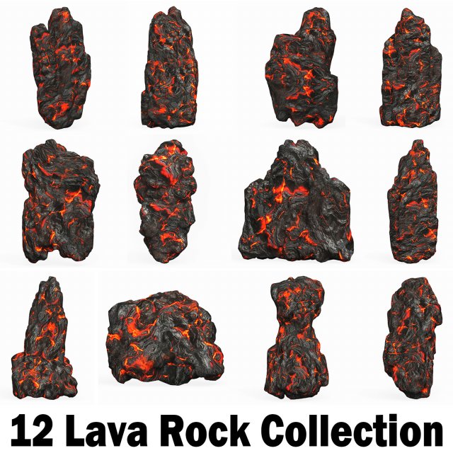 12 Lava Rock Collection 3Dモデル .c4d .max .obj .3ds .fbx .stl .blend 