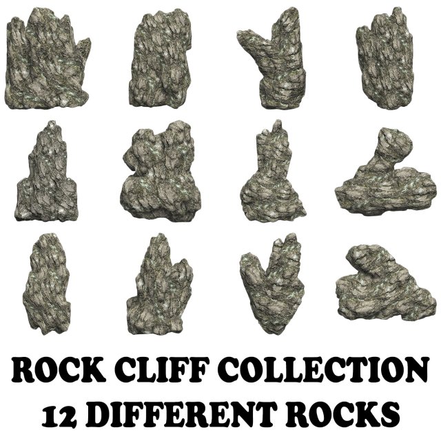 Low Poly Rock Cliff Collection 3D Model .c4d .max .obj .3ds .fbx .stl .blend 