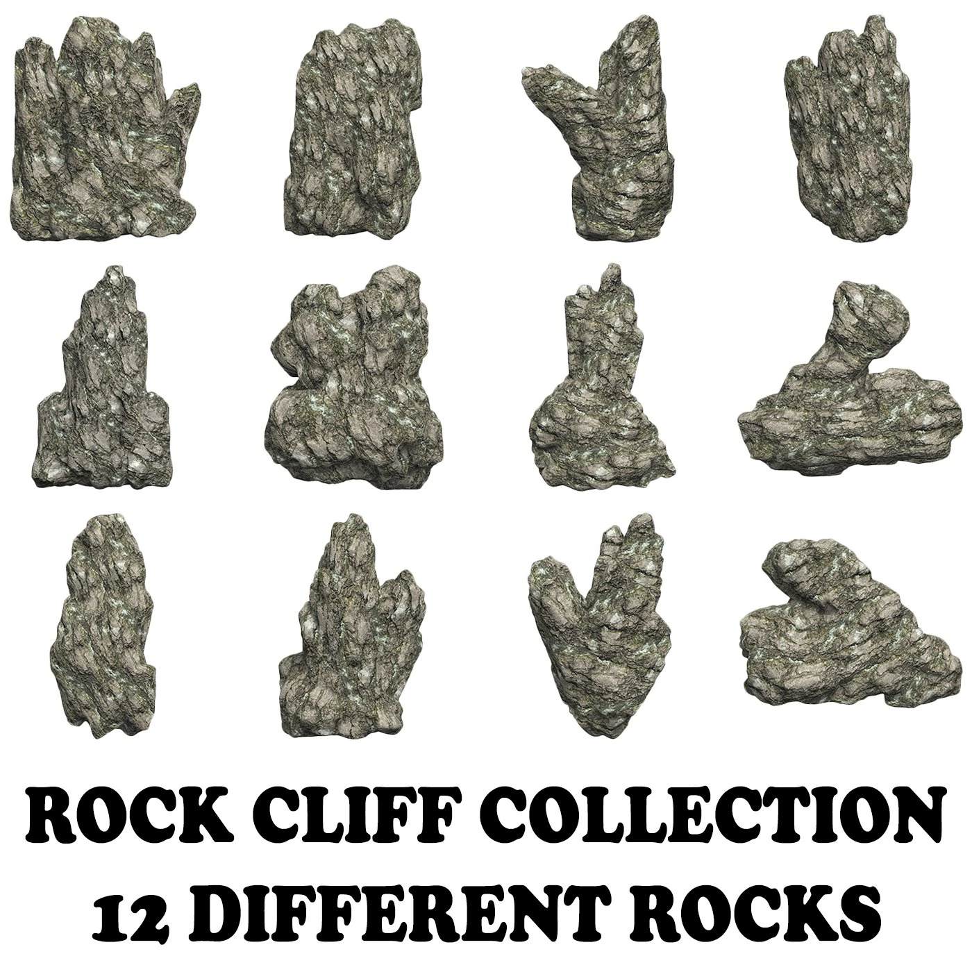 Low Poly Rock Cliff Collection 3D Model .c4d .max .obj .3ds .fbx .stl .blend