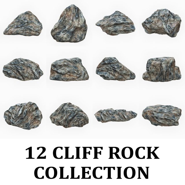 Cliff Rock Collection 3D Model .c4d .max .obj .3ds .fbx .stl .blend 